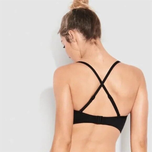 NWOT Seafolly 10 DD USA Basic Quilted Fixed Tri Bikini Swim Top Black 117881 - Picture 2 of 2